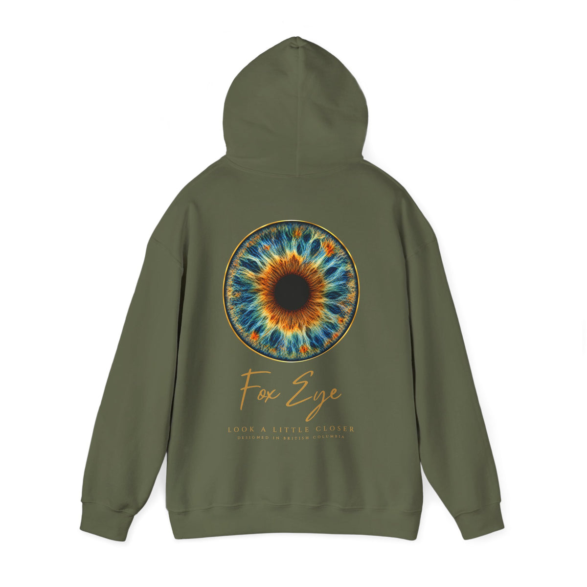 Fox Eye Look Closer Hoodie | Gold Iris Back Print